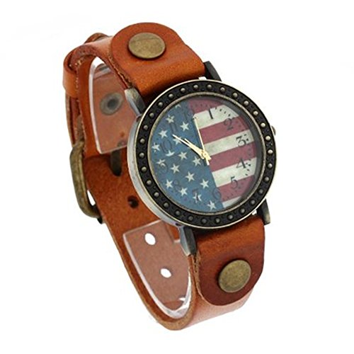 SSITG Uhr Retro Armbanduhr Quarzuhr Flagge Muster Unisex PU orange Geschenk Gift Watch