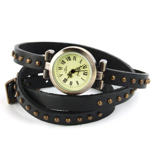 SSITG Uhr Damen Leder Vintage Designer Retro Look Armbanduhr Trend Mode Wickeluhr Armband watch Geschenk Gift 011