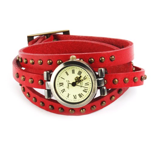SSITG Uhr Damen Leder Vintage Designer Retro Look Armbanduhr Trend Mode Wickeluhr Armband watch Geschenk Gift 010