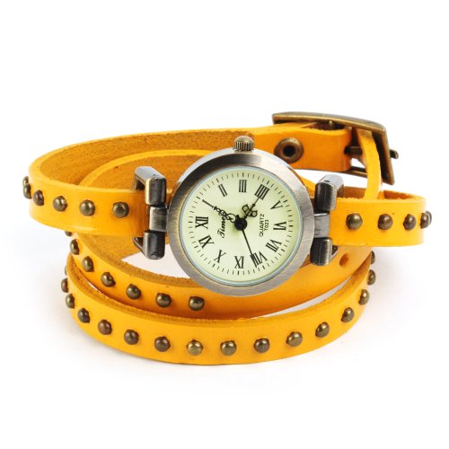 SSITG Uhr Damen Leder Vintage Designer Retro Look Armbanduhr Trend Mode Wickeluhr Armband watch Geschenk Gift 006