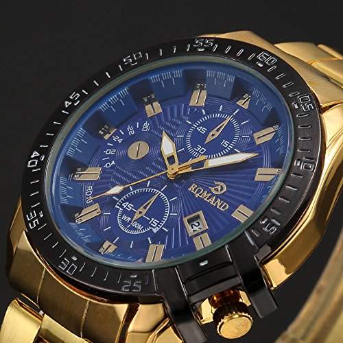 SSITG Armbanduhr Gold Edelstahl Quarzuhr Sport Analog Uhr mit Datum