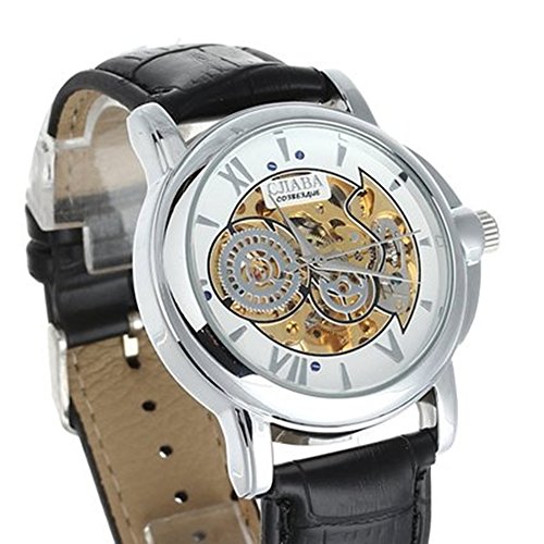 SSITG Automatik Mechanische Skelett Uhr Armbanduhr Leder Business Watch Geschenk Gift