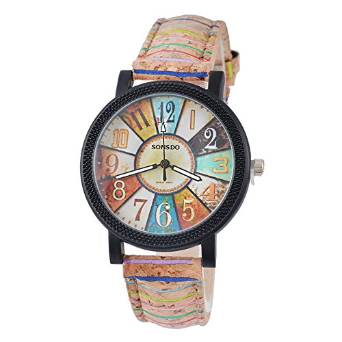 SSITG Vintage Armbanduhr Quarzuhr Analog Lederband Kaffeebraun Watch