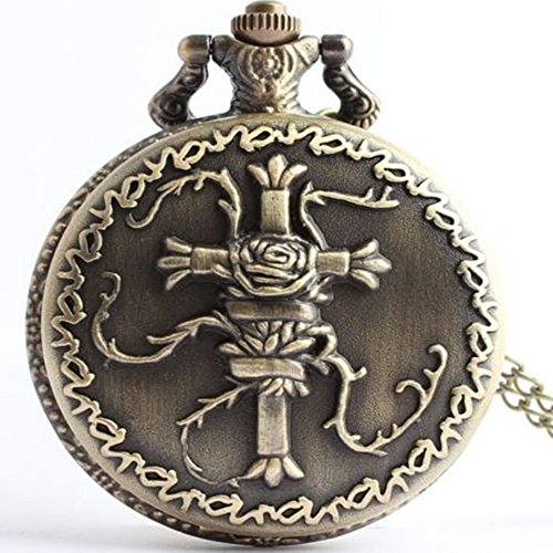 SSITG Retro Taschenuhr Quarz Kettenuhr Wundersch ne Uhr mit Halskette Anh nger Bronze Quer Tombstone