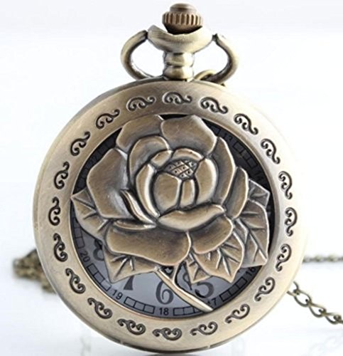 SSITG Retro Taschenuhr Quarz Kettenuhr Wundersch ne Uhr mit Halskette Anh nger Bronze Rosa