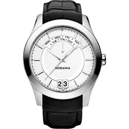 Rodania Nolan Herren 435mm Schwarz Leder Armband Edelstahl GehÃ¤use Uhr 25070-20