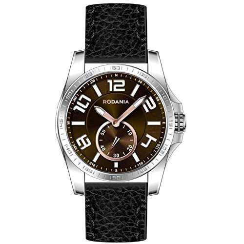 Rodania Steve Herren 45mm Schwarz Leder Armband Edelstahl GehÃ¤use Uhr 26020-25