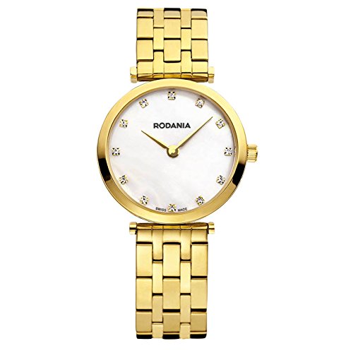 Rodania Elios Damen 28mm Gold delstahl Armband Gehaeuse Uhr 25057 60