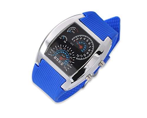 LED Blitz Sports Armbanduhr Damenuhr Herrenuhr Silikonband Analoges Uhr Quarzuhrwerk Geschenkuhr fuer Unisex - Blau