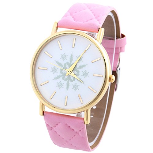 HITOP Vintage Retro Snowflake Muster Armbanduhr Basel Stil Leather Quarz Gesteppte Lederarmband Uhr Damen Pink