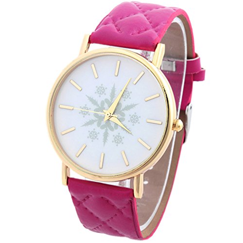 HITOP Vintage Retro Snowflake Muster Armbanduhr Basel Stil Leather Quarz Gesteppte Lederarmband Uhr Damen Rosa
