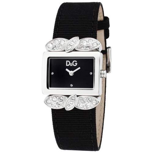 D&G Dolce&Gabbana-Damen-Armbanduhr 800 2H SS END PIECE WITH STONES BLACK DIAL DW0493