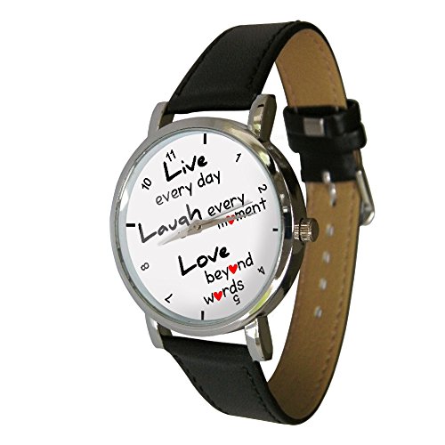 Live Laugh Love Design Uhr Exclusive To ywd Great inspirierendes Zitat Echtes Leder Gurt Live Laugh Love black
