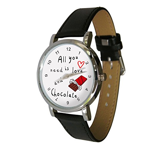 All You Need Is Love Schokolade Design Armbanduhr Echtes Leder Strap Perfekte fuer jeden Speck Lover