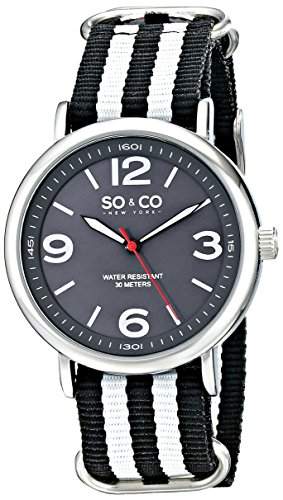 So &amp; Co New York Soho Herren-Armbanduhr Analog Quarz mehrfarbiges Stoffband schwarzes leuchtendes Zifferblatt 50022
