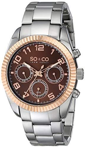 SO&CO New York Madison Herren-Armbanduhr Analog Quarz Edelstahl silber braun 50094