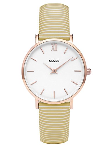 Cluse Minuit Rose Gold White Yellow Stripes Uhr CL30032