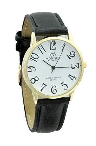 Unisex Vergoldet Mondex  Azaza Pu-Leder-Armband-Uhr Schwarzes Band Mit Weissem Ziffernblatt