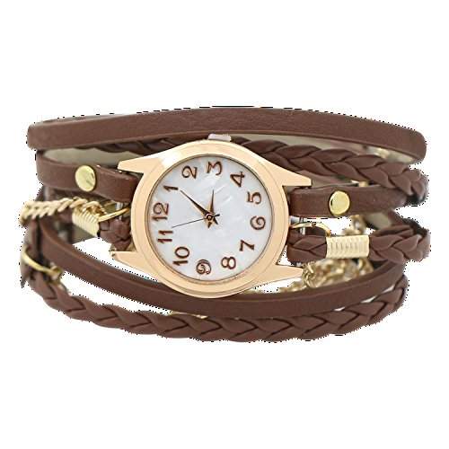 Charming Vintage Weave Wrap Leder Kette Armband Uhr fuer Damen
