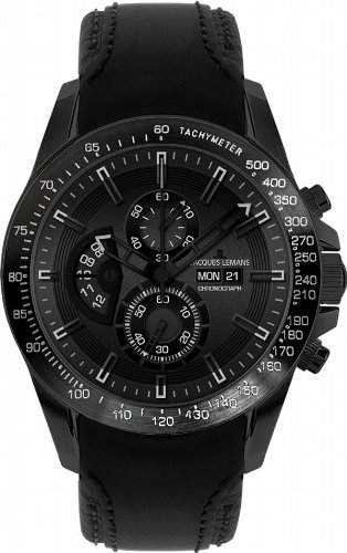 Jacques Lemans Sports Herren-Armbanduhr XL Liverpool DayDate Chronograph Leder 1-1635C