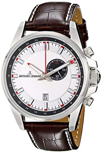Jacques Lemans Herren-Armbanduhr XL Liverpool GMT Analog Quarz Leder 1-1653B