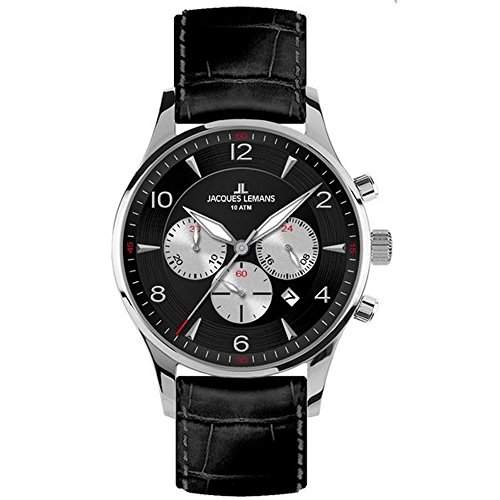 Jacques Lemans Herren-Armbanduhr XL London Chronograph Quarz Leder 1-1654A