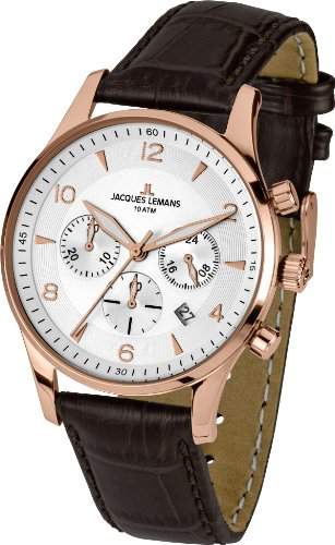 Jacques Lemans Herren-Armbanduhr XL London Chronograph Quarz Leder 1-1654H