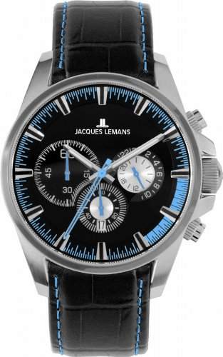 Jacques Lemans Herren-Armbanduhr XL Sport Chronograph Quarz Leder 1-1655C