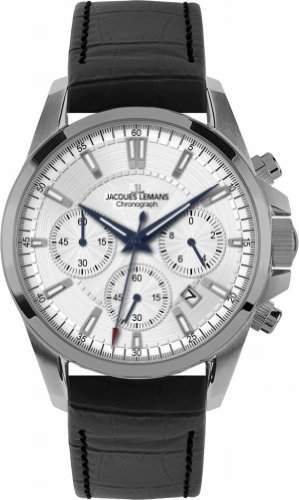Jacques Lemans Herren-Armbanduhr XL Sport Chronograph Quarz Leder 1-1703B