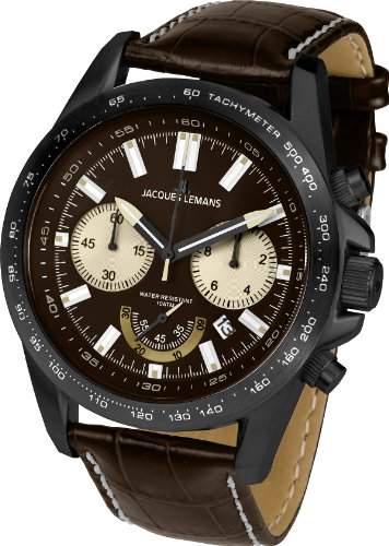 Jacques Lemans Herren-Armbanduhr XL Chronograph Quarz Leder 1-1756E