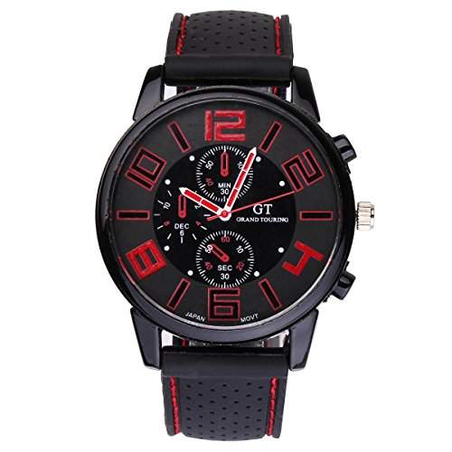 UniqueBella Uhr Armbanduhr Silikon Uhren Herrenuhr Wristwatch Geschenk Rot