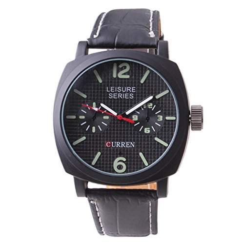 UNIQUEBELLA Curren Chronometer Quarz Analog modisch modern Armbanduhr mit Lederband Schwarz