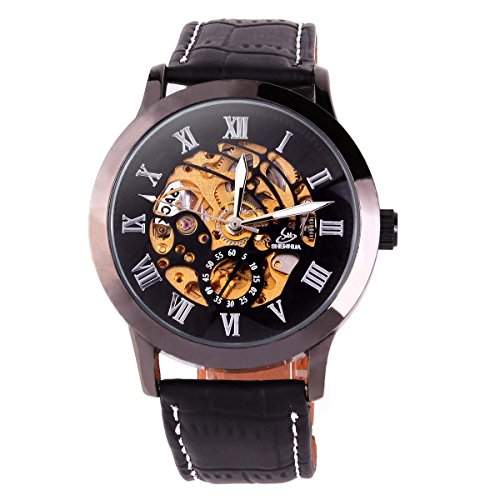 UniqueBella Punk Leder Uhr Automatik Meschanische Herrenuhren Wristwatch Geschenk #1
