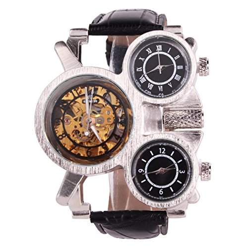 UniqueBella Punk Leder Uhr Automatik Meschanische Herrenuhren Wristwatch Geschenk #3