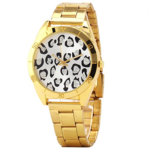 UNIQUEBELLA Armbanduhr Uhr Analog Quartz Edelstahl Armbanduhr Leopard Weinachten Geschenk