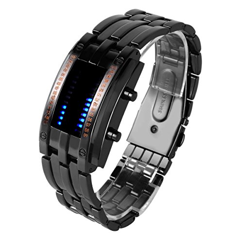 UNIQUEBELLA Binaer Schwarz LED Armbanduhr Digital Analog Edelstahl Uhr Geschenk Watch Gift 3