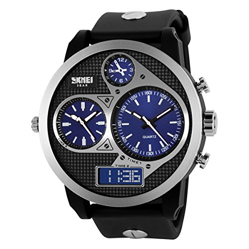 UNIQUEBELLA Armbanduhr Multifunktional Herren Jungen Leder Chronograph Wasserdicht Quarzuhr Schwarz Blau