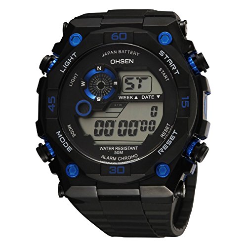 UNIQUEBELLA Armbanduhr OHSEN 2810 Multifunktional LED Digitaluhr Klassisch Sportuhr Stoppuhr Alarmuhr DatumUhr Datumsanzeige Silikon Wasserdicht Blau