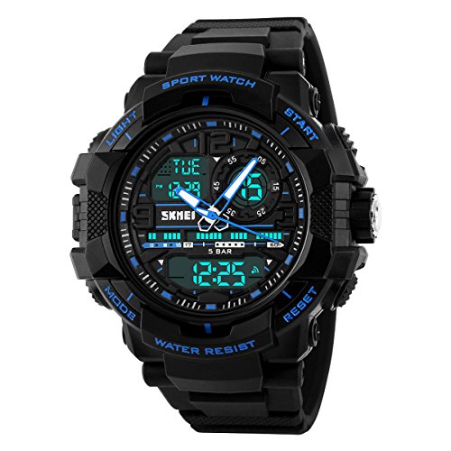 UNIQUEBELLA Armbanduhr 1164 Multifunktional LED Digitaluhr Freizeit Sportuhr Kinder Herren Jungen Silikon Wasserdicht Schwarz Blau