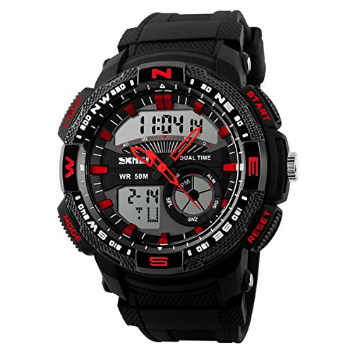 UNIQUEBELLA Armbanduhr 1109 Multifunktional LED Digitaluhr Freizeit Sportuhr Kinder Herren Jungen Silikon Wasserdicht Schwarz Rot