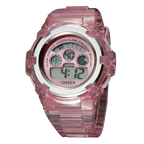 UNIQUEBELLA Armbanduhr OHSEN 1105 Multifunktional LED Digitaluhr Klassisch Sportuhr Alarmuhr DatumUhr Stoppuhr Gummi Wasserdicht Rosa