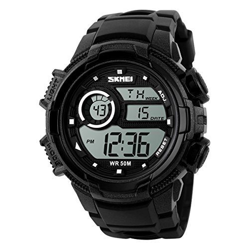 UNIQUEBELLA Armbanduhr 1113 Multifunktional LED Digitaluhr Klassisch Sportuhr Silikon Wasserdicht Schwarz