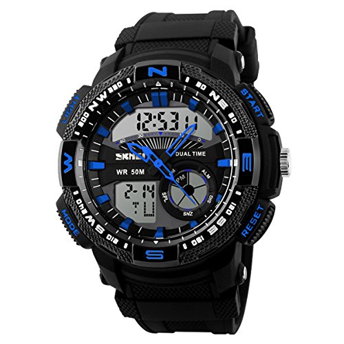 UNIQUEBELLA Armbanduhr 1109 Multifunktional LED Digitaluhr Freizeit Sportuhr Kinder Herren Jungen Silikon Wasserdicht Schwarz Blau