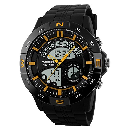 UNIQUEBELLA Armbanduhr 1110 Multifunktional LED Digitaluhr Freizeit Sportuhr Kinder Herren Jungen Silikon Wasserdicht Schwarz Gelb