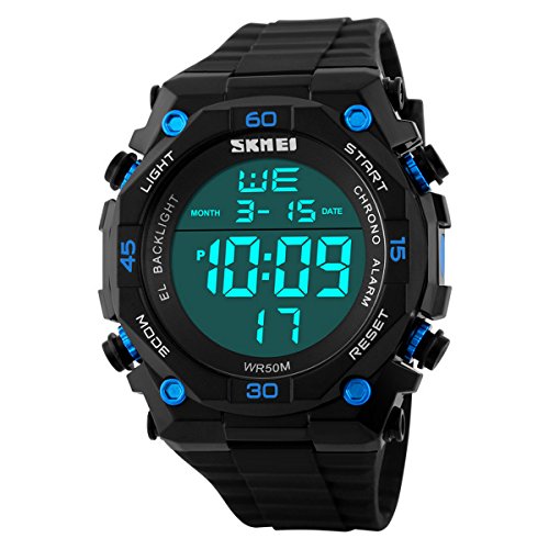 UNIQUEBELLA Armbanduhr 1130 Multifunktional LED Digitaluhr Klassisch Sportuhr Stoppuhr Alarmuhr Datumuhr Nachtlicht Silikon Wasserdicht Blau