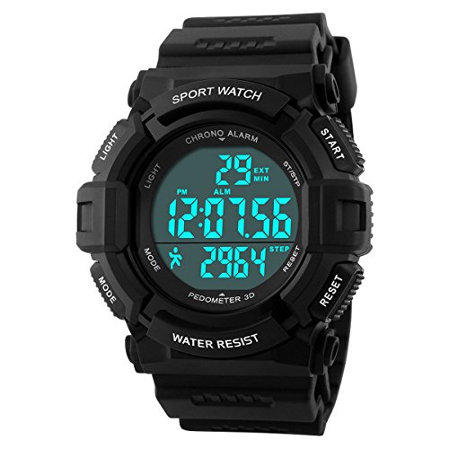 UNIQUEBELLA Armbanduhr 1116 Multifunktional LED Digitaluhr Klassisch Sportuhr Pedometer Silikon Wasserdicht Schwarz