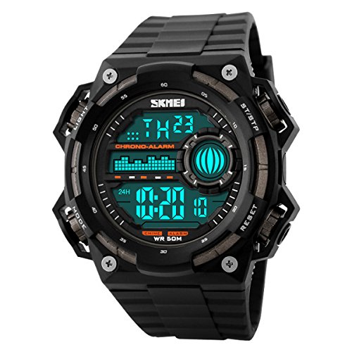 UNIQUEBELLA Armbanduhr 1115 Multifunktional LED Digitaluhr Klassisch Sportuhr Silikon Wasserdicht Grau