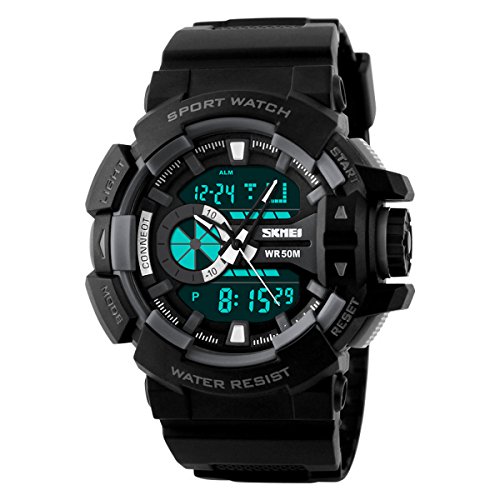 UNIQUEBELLA Armbanduhr 1117 Multifunktional LED Digitaluhr Klassisch Sportuhr Dual Zeitanzeige Silikon Wasserdicht Grau