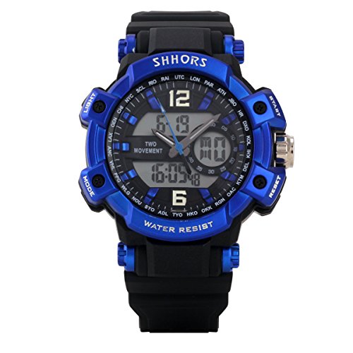 UNIQUEBELLA Armbanduhr SH 852 Multifunktional LED Digitaluhr Klassisch Sportuhr Dual Zeitanzeige Silikon Wasserdicht Blau