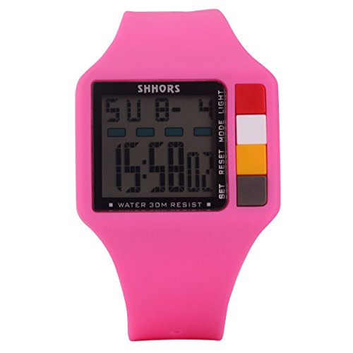 UNIQUEBELLA Armbanduhr SH 601 Multifunktional LED Digitaluhr Klassisch Sportuhr Dual Zeitanzeige Silikon Wasserdicht Rosa